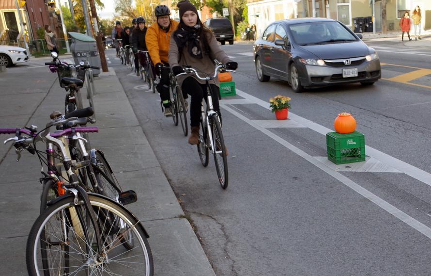 Pumpkin separated bike lanes on Harbord